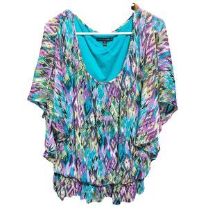 Sara Michelle Women's 3X Vibrant Sheer Poncho Overlayed Tank Top Blouse